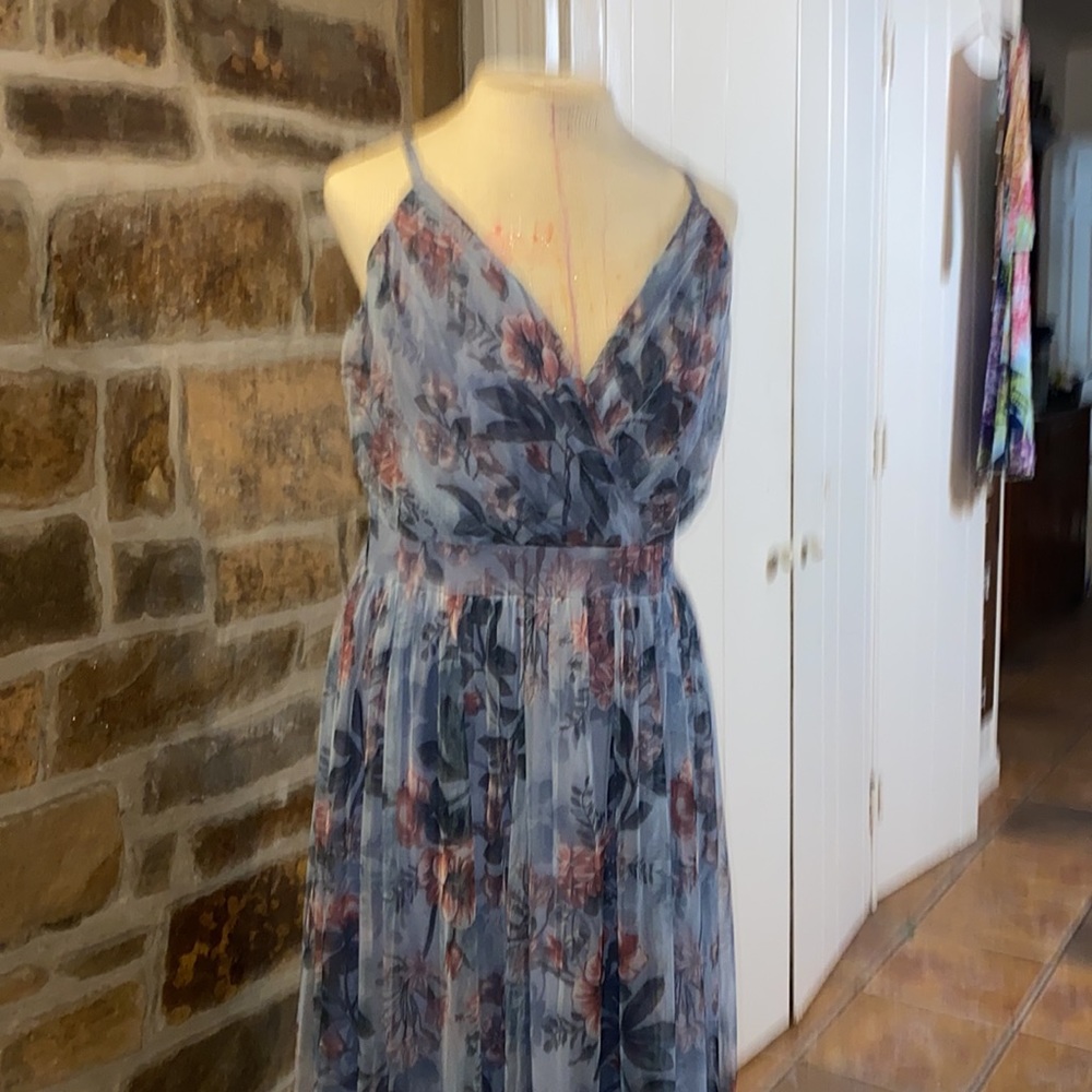 Floral sheer overlay flowing summer dress
